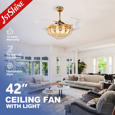 Goede prijs 42 inch kristal terugtrekbare plafondventilator licht metaal koper ABS lemmet Online